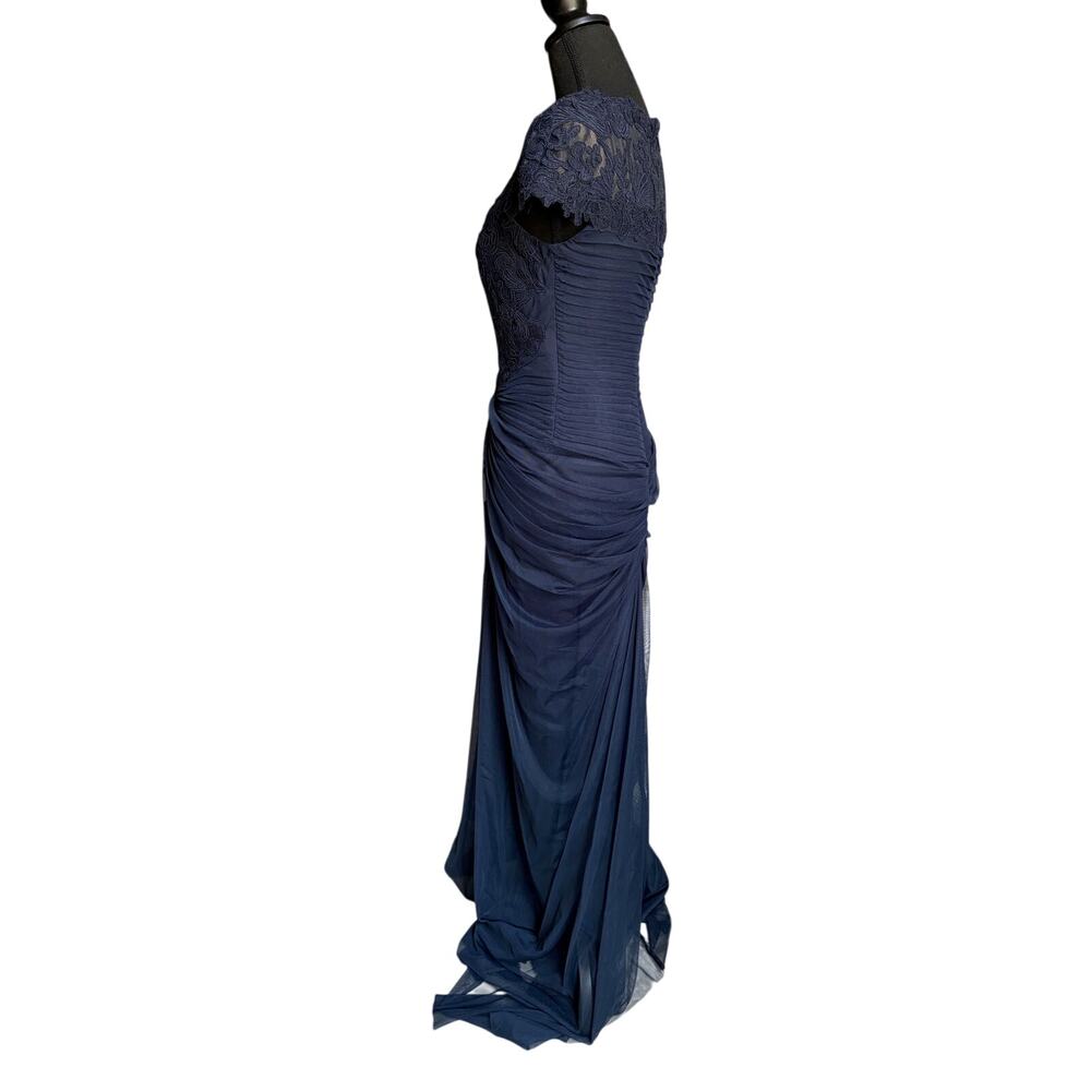 Tadashi Shoji Corded Lace and Draped Tulle Gown (Navy Blue) - Size 6 - Picture 7 of 13